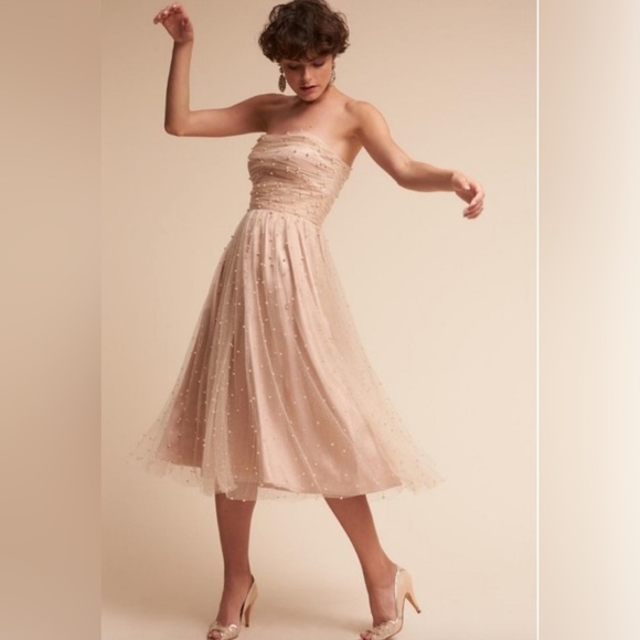 BHLDN Dresses & Skirts - BHLDN Anthropologie Anya Pearl Sparkle Dress Midi Strapless Bridal Size 2
